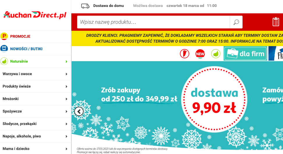 Dostavka produktov s Carrefour, Auchan, Megasam24, Frisco, Leclerc, Tesco, Spark v Pol'she